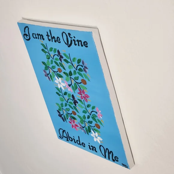 "Abide" original art hand painted Bible verse flowers acrylic canvas wall decor - Picture 4 of 7